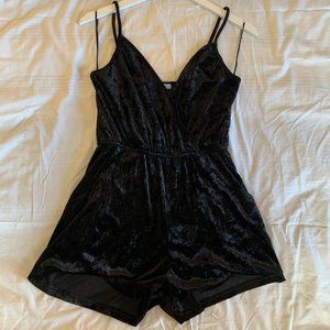 Black Velvet Spaghetti Strapped Romper with pockets